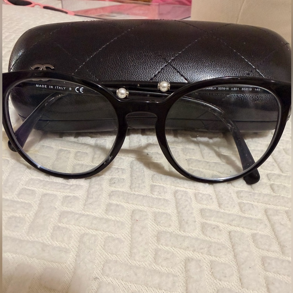 Black Round Chanel Glasses with the case